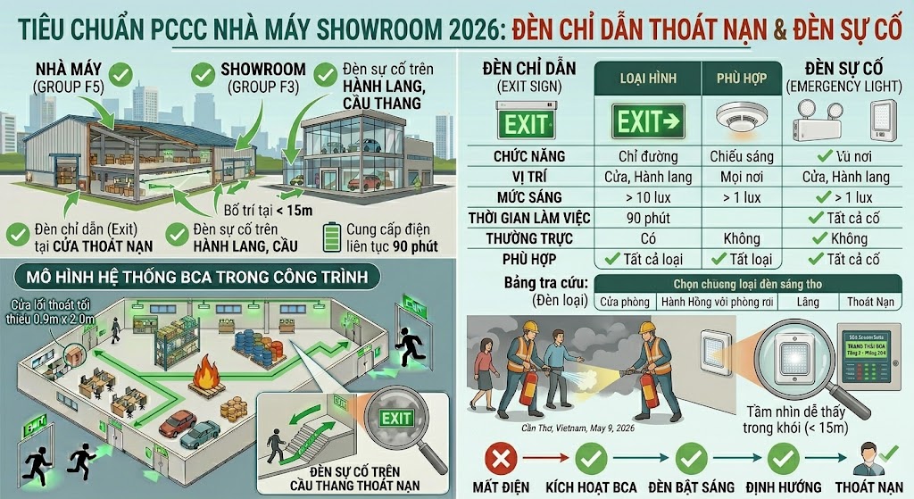 Phòng Cháy Chữa Cháy Theo Tiêu Chuẩn PCCC Nhà Máy Showroom 2026 Nhà Thầu Cần Biết 6 Hình ảnh minh họa - Đèn chỉ dẫn thoát nạn và đèn sự cố - 64