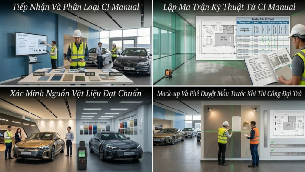 Phân Tích: Vì Sao Dự Án Cần Nhà Thầu Hiểu Tiêu Chuẩn Thương Hiệu Showroom Ô Tô 2026? 3 Hình ảnh minh họa - Quy trình đọc và diễn giải CI Manual - 6