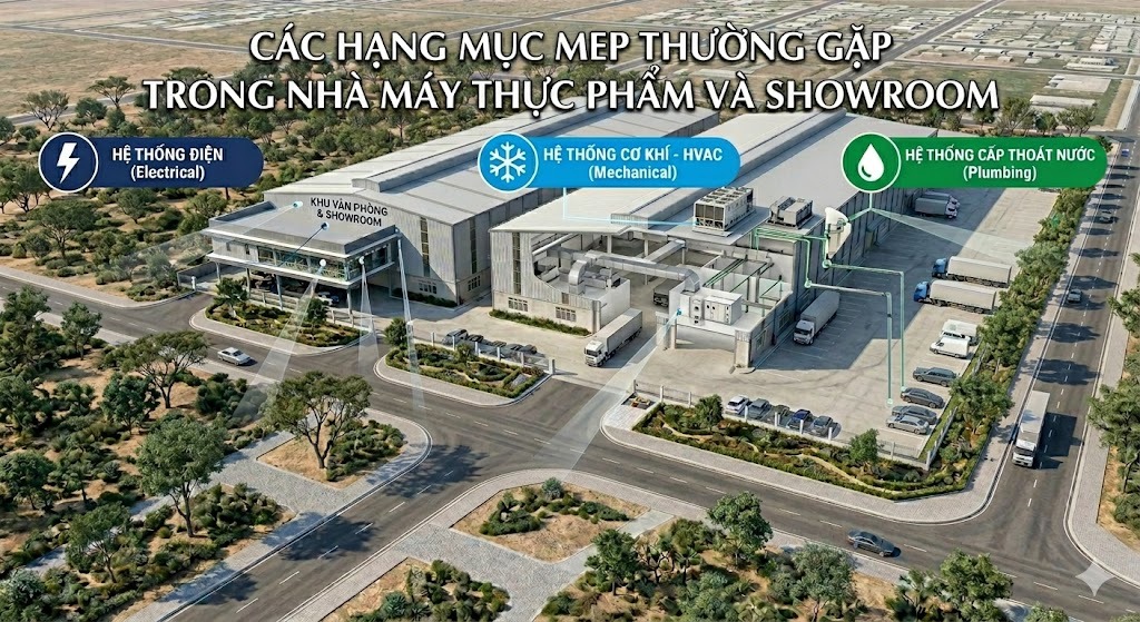 Thi Công MEP Nhà Máy Sản Xuất – Phối hợp Cơ Điện Đúng Bản Vẽ Là Chìa Khóa 2026 1 Hình ảnh minh họa các hạng mục MEP thường gặp - hình 1