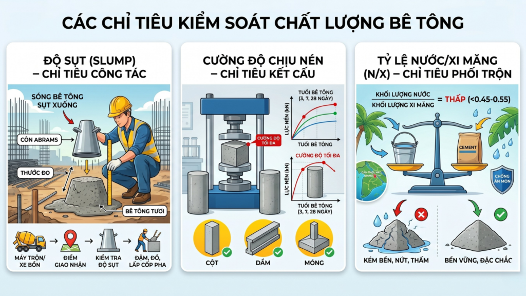 Quy Trình Kiểm Soát Chất Lượng Bê Tông Công Trường 2026 – Dũng Phát Làm Như Thế Nào? 3 Hình ảnh minh họa các chỉ tiêu kiểm soát chất lượng bê tông - 03