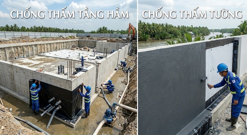 Kỹ Thuật Chống Thấm Công Trình Miền Tây Tại Vùng Ngập Lũ – Tiêu Chuẩn Và Vật Liệu 2026 3 Hình ảnh minh họa chống thấm tường và tầng hầm - ảnh 4