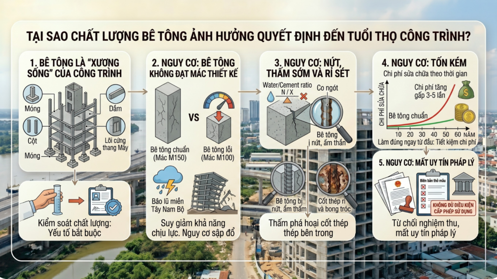 Quy Trình Kiểm Soát Chất Lượng Bê Tông Công Trường 2026 – Dũng Phát Làm Như Thế Nào? 1 kiểm soát chất lượng bê tông công trường