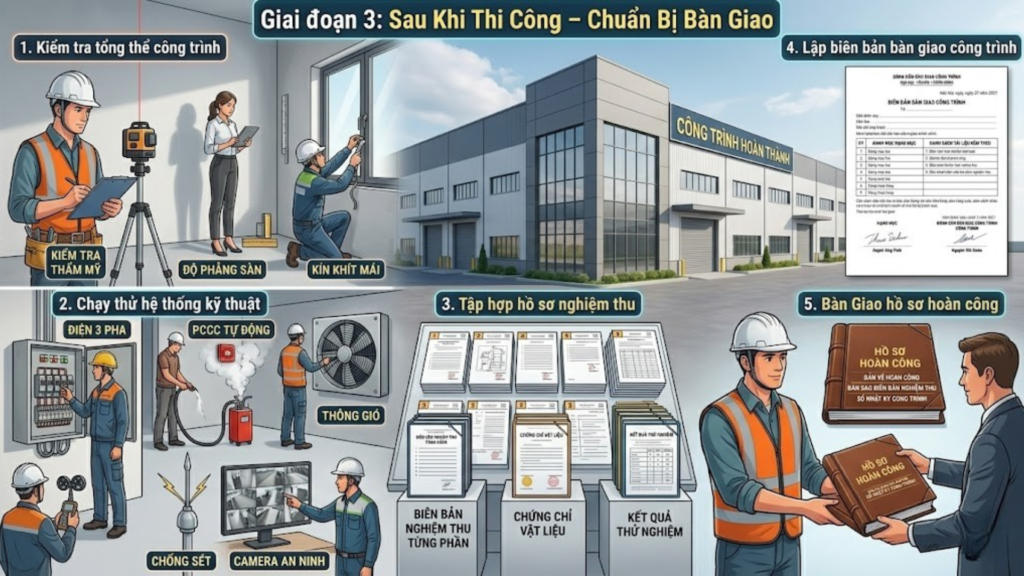 Checklist Bàn Giao Công Trình Xây Dựng Đúng Tiến Độ 2026 – Dũng Phát Dùng Gì Để Không Trễ Hạn? 3 Hình minh họa checklist bàn giao công trình xây dựng - giai đoạn 3 - 4