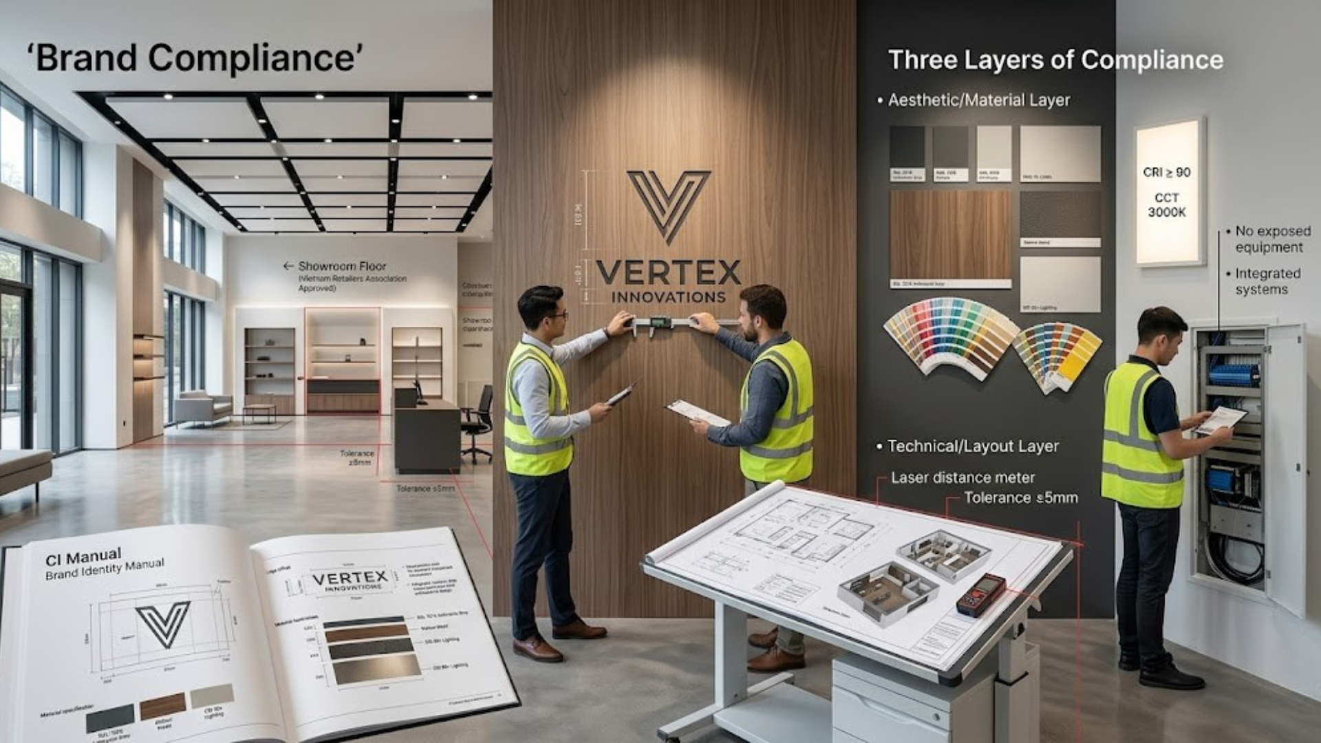 Kỹ Thuật Hoàn Thiện Nội Thất Thương Mại Theo Tiêu Chuẩn Thương Hiệu 2026 – Từ Showroom Đến Văn Phòng 1 Hình ảnh minh họa - Brand Compliance - 56