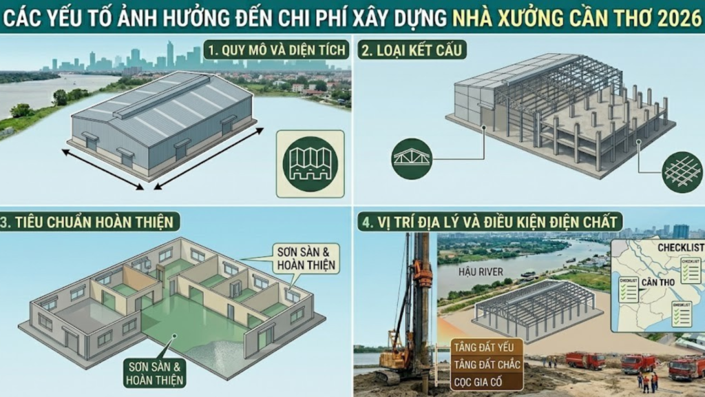 Chi phí xây dựng nhà xưởng Cần Thơ 2026 – Bảng giá tham khảo chi tiết 1 Hình ảnh minh họa - Các yếu tố ảnh hưởng đến chi phí - 4