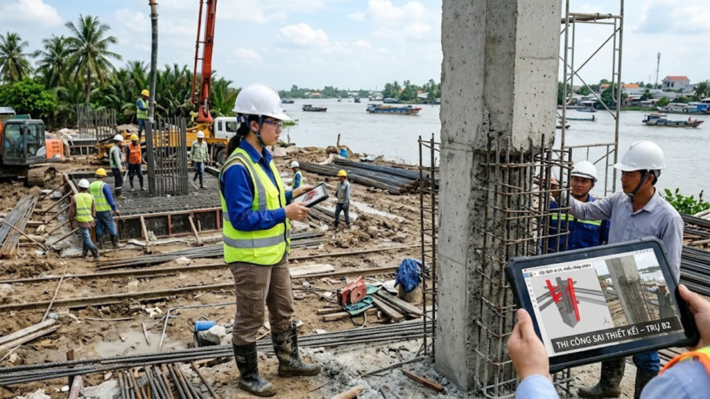 Quản lý dự án xây dựng từ xa tại Miền Tây 2026 – Giải pháp cho chủ đầu tư ở TP.HCM 4 Hình ảnh minh họa - Thi công sai thiết kế - ngoài công trường