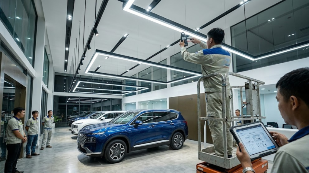 Chi phí xây dựng showroom ô tô Miền Tây – Phân tích từ dự án thực tế 2025 3 1 -Hình ảnh minh họa - Hệ thống chiếu sáng theo tiêu chuẩn CI