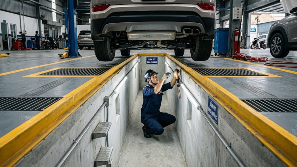Chi phí xây dựng showroom ô tô Miền Tây – Phân tích từ dự án thực tế 2025 1 Hình ảnh minh họa - Hầm pit bảo dưỡng xe - 5