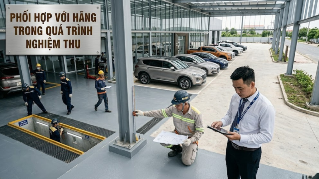 Chi phí xây dựng showroom ô tô Miền Tây – Phân tích từ dự án thực tế 2025 7 Hình ảnh minh họa - Phối hợp với hãng trong quá trình nghiệm thu - 4