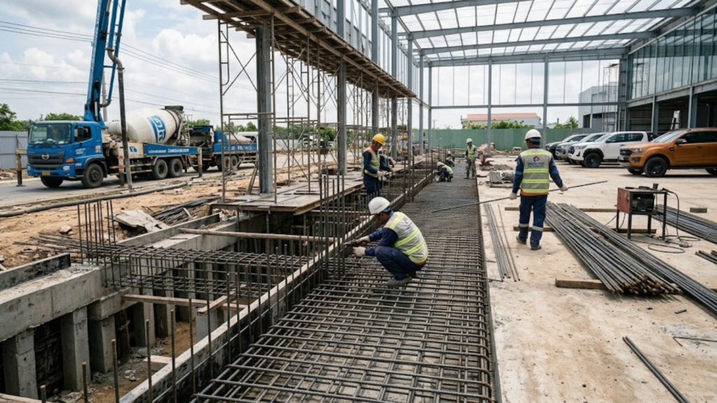 Chi phí xây dựng showroom ô tô Miền Tây – Phân tích từ dự án thực tế 2025 4 chi phí xây dựng showroom ô tô miền Tây - Hình ảnh minh họa - Kết cấu chịu tải trọng xe - 5