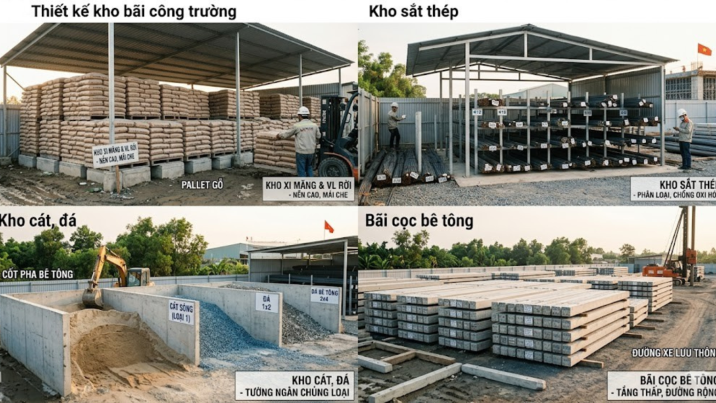 Logistics Vật Liệu Xây Dựng ĐBSCL – Giải Pháp Tránh Chậm Tiến Độ 2026 6 logistics vật liệu xây dựng ĐBSCL -Hình ảnh minh họa - Thiết kế kho bãi công trường - 2