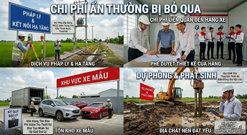 Phân Tích Chi Phí Đầu Tư Showroom Ô Tô 1500m2 Miền Tây: Tổng Ngân Sách Thực Tế 3 Hình ảnh minh họa - Các chi phí ẩn thường bị bỏ qua - 9