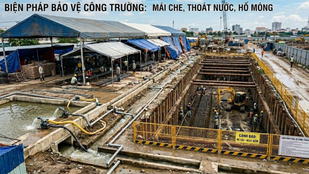 Thi Công Xây Dựng Mùa Mưa Miền Tây – Biện Pháp Và Kinh Nghiệm Thực Tiễn 2026 2 Hình ảnh minh họa - Biện pháp bảo vệ công trường - 9