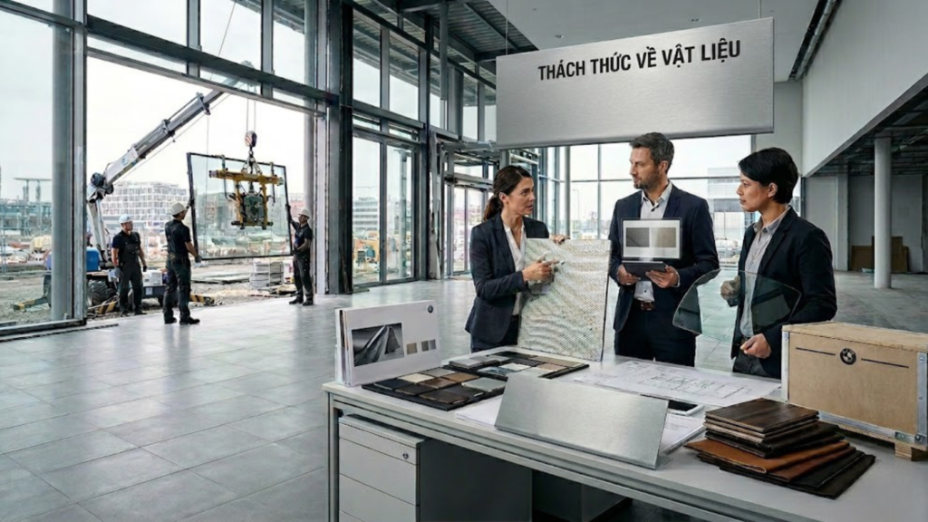 Case Study Thi Công Showroom Hyundai Cần Thơ – Tiêu Chuẩn & Thực Tế Thi Công 2026 2 Hình ảnh minh họa - Thách thức về vật liệu - 8