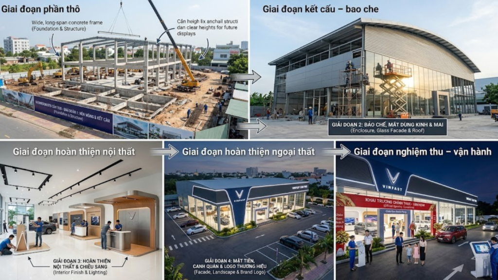 Case Study Thi Công Showroom Hyundai Cần Thơ – Tiêu Chuẩn & Thực Tế Thi Công 2026 6 Hình ảnh minh họa - Giai đoạn thi công - 8