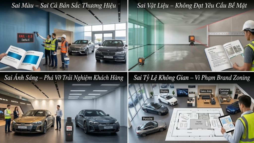 Phân Tích: Vì Sao Dự Án Cần Nhà Thầu Hiểu Tiêu Chuẩn Thương Hiệu Showroom Ô Tô 2026? 2 Hình ảnh minh họa - Những sai lầm khi nhà thầu không hiểu ngôn ngữ thương hiệu - 9