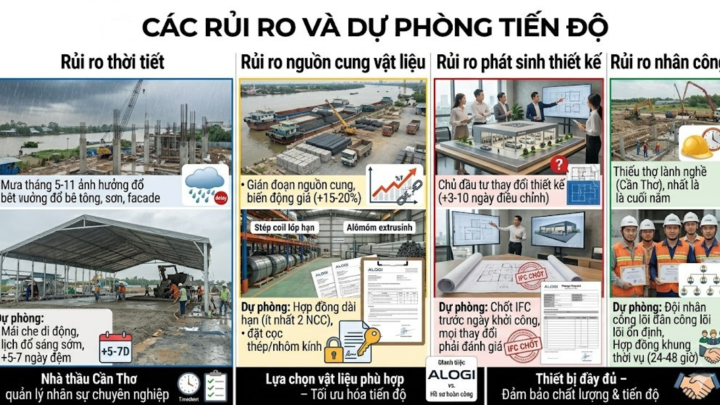 Tiến Độ Thi Công Showroom 120 Ngày – Từ Bản Vẽ Thiết Kế Đến Bàn Giao 4 Hình ảnh minh họa - Các rủi ro & dự phòng tiến độ - 8
