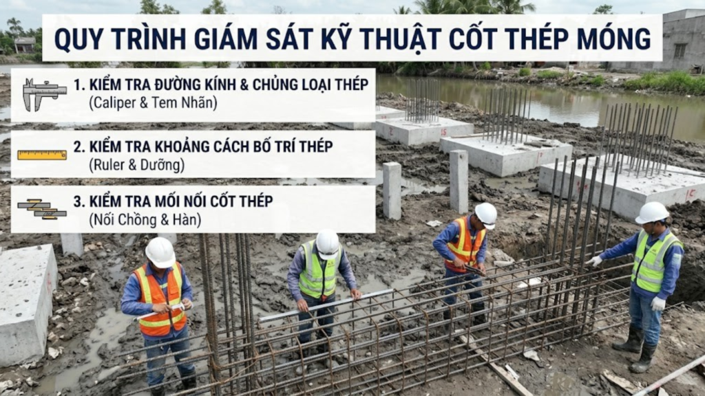 Cách giám sát cốt thép móng trên nền đất sụt lún vùng sông nước 2026 2 Hình ảnh minh họa - Quy trình giám sát kỹ thuật cốt thép móng - 8