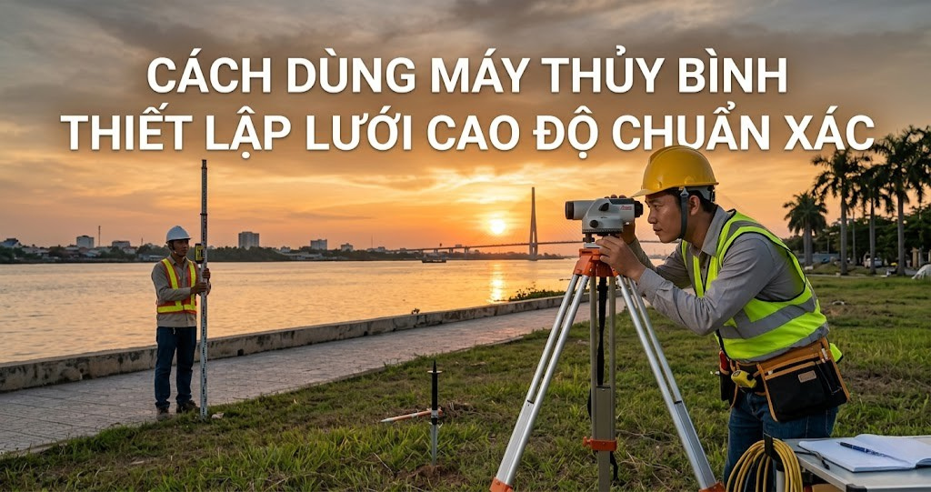 Kiểm Tra Độ Dốc Sân Bãi Logistics Và Cao Độ Sàn Kho Vận Theo Tiêu Chuẩn 2026 2 Hình ảnh minh họa - Cách dùng máy thủy bình - 7