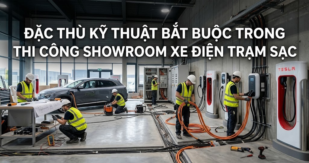 Thi Công Showroom Xe Điện Trạm Sạc: Những Tiêu Chuẩn Thiết Kế Mới Năm 2026 2 Hình ảnh minh họa - Kỹ thuật bắt buộc trong thi công showroom xe điện - 6