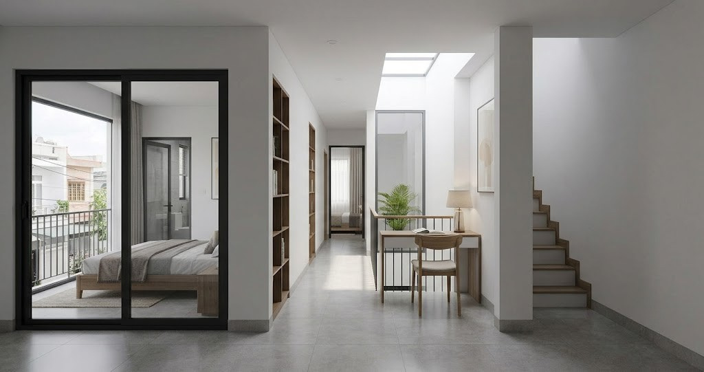 Phân tích công trình: Nhà ống 3 tầng mặt tiền 4m tại Bình Thủy – Tối ưu ánh sáng tự nhiên 3 Hình ảnh minh họa - Tầng 2 - 9