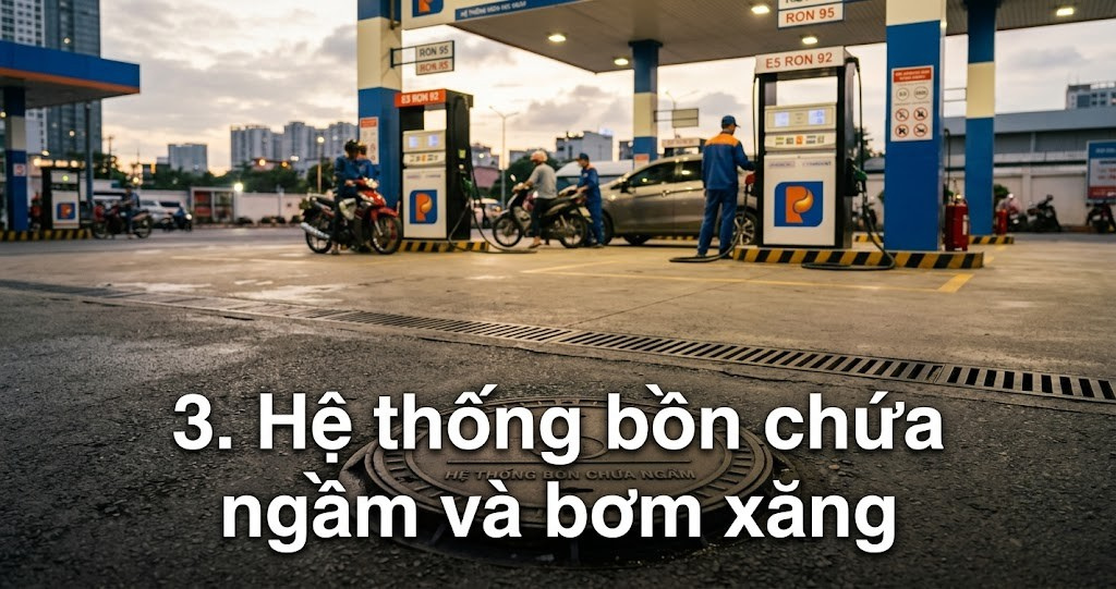 Case Study: Thiết kế thi công trạm xăng Cần Thơ – Quy định pháp lý và tiêu chuẩn kỹ thuật 2026 2 Hình minh họa - Hệ thống bồn chứa ngầm và bơm xăng - 9