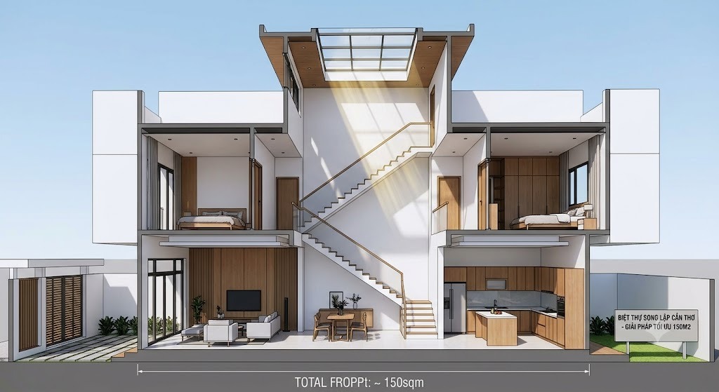 Case Study: Thi công biệt thự song lập Cần Thơ 2 tầng 150m² tại quận Ninh Kiều – Giải pháp tối ưu không gian 1 Hình ảnh minh họa biệt thự song lập - 1 - 8